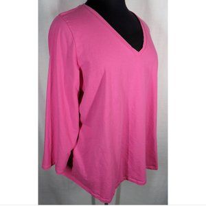 Women's Plus Size 26/28, Roaman's Pink Cotton Long Sleeve V-Neck Top